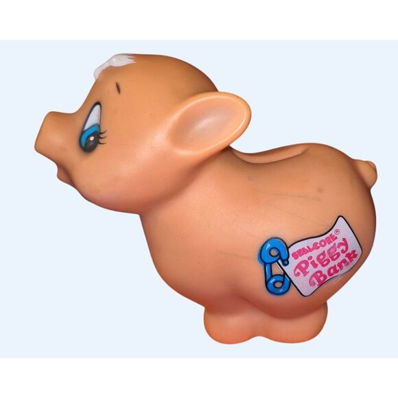Vintage Russ Berrie Piggy Bank Collectible Rubber Toy With Blue Eyes & Safety Pi - Picture 1 of 7